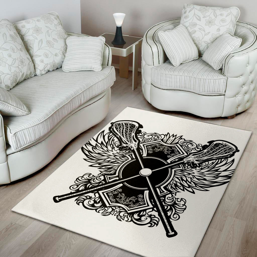 Lacrosse Sticks And Ornate Wing Print Area Rug