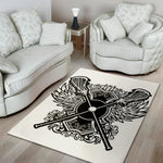 Lacrosse Sticks And Ornate Wing Print Area Rug