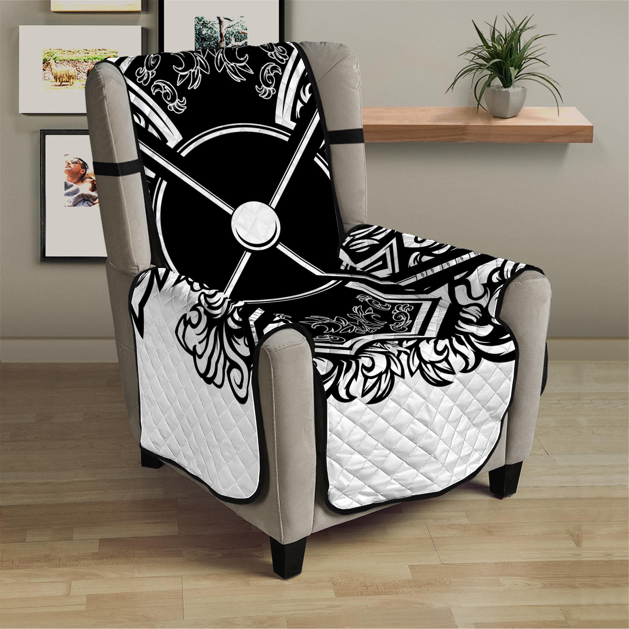 Lacrosse Sticks And Ornate Wing Print Armchair Protector