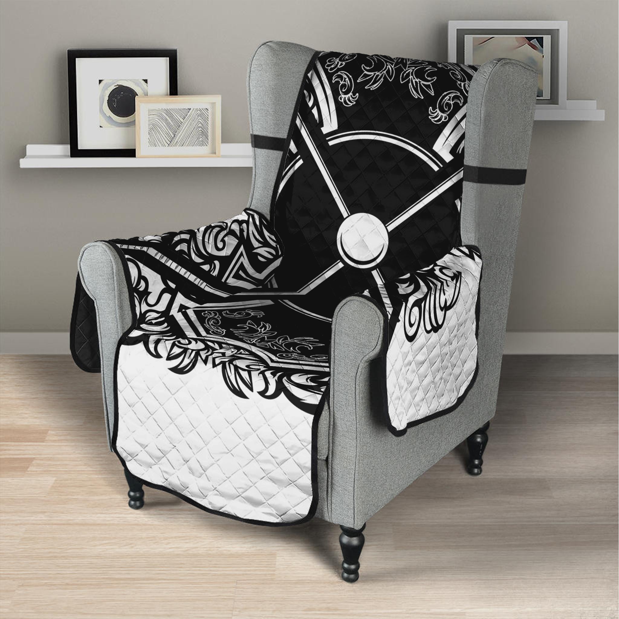 Lacrosse Sticks And Ornate Wing Print Armchair Protector