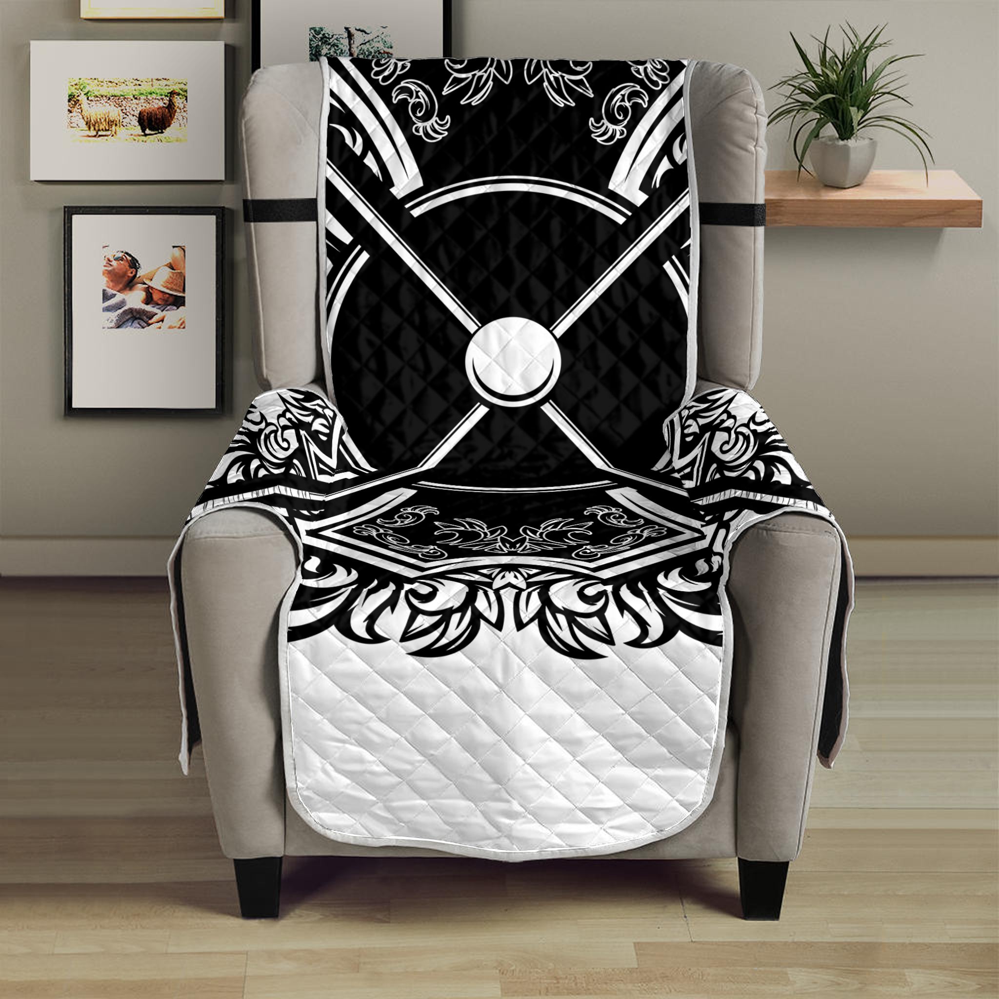 Lacrosse Sticks And Ornate Wing Print Armchair Protector