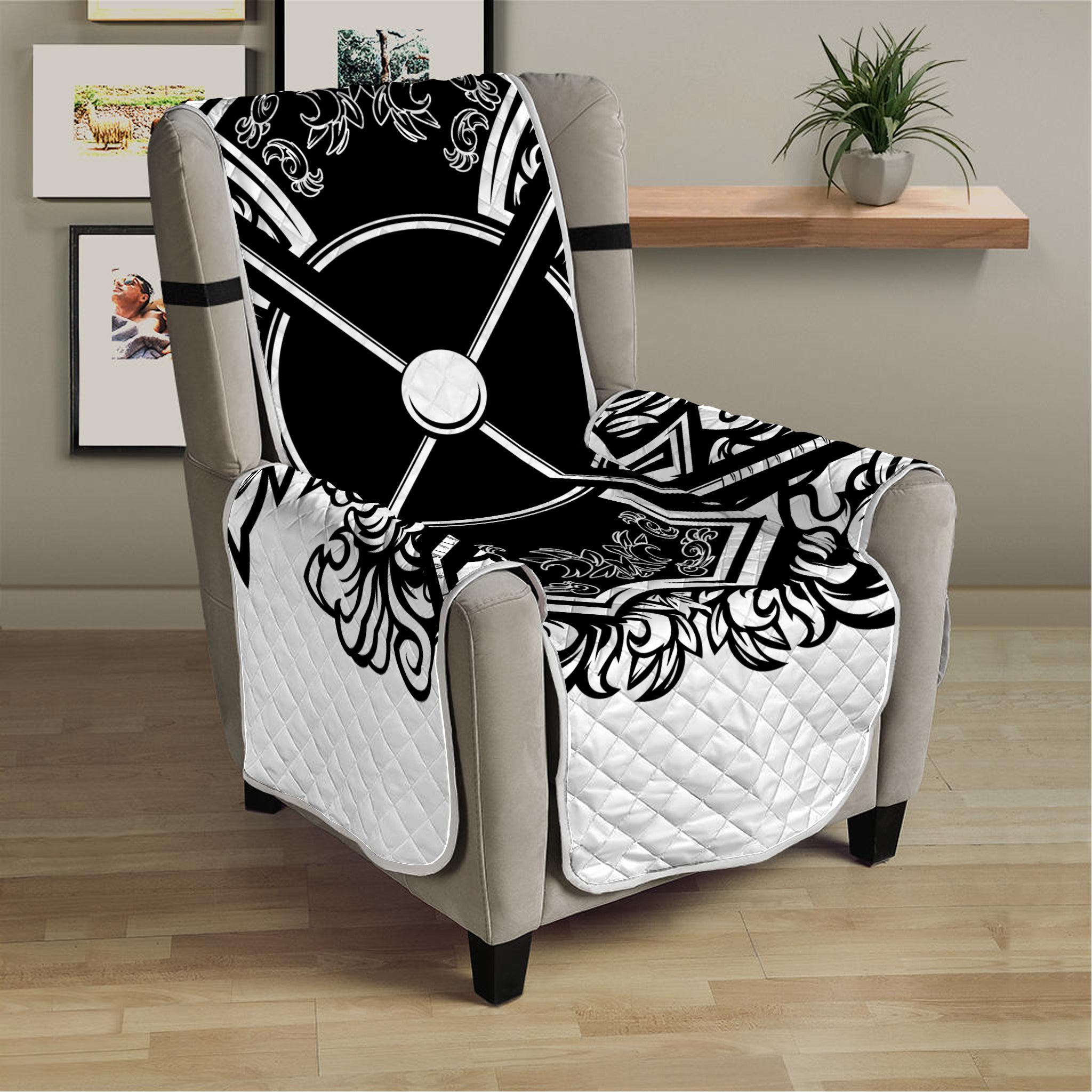 Lacrosse Sticks And Ornate Wing Print Armchair Protector