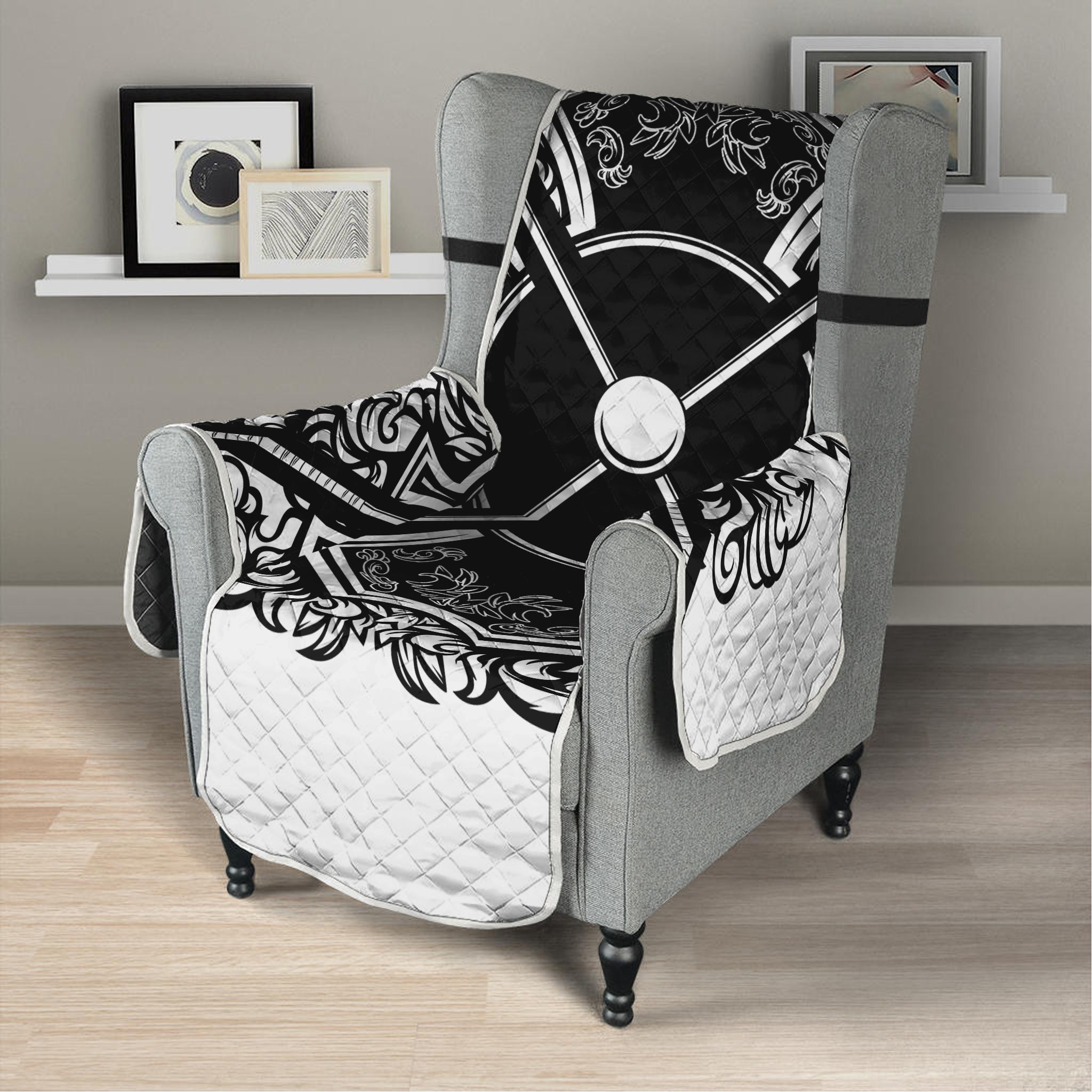 Lacrosse Sticks And Ornate Wing Print Armchair Protector