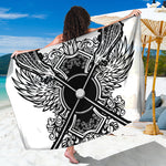 Lacrosse Sticks And Ornate Wing Print Beach Sarong Wrap