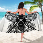 Lacrosse Sticks And Ornate Wing Print Beach Sarong Wrap