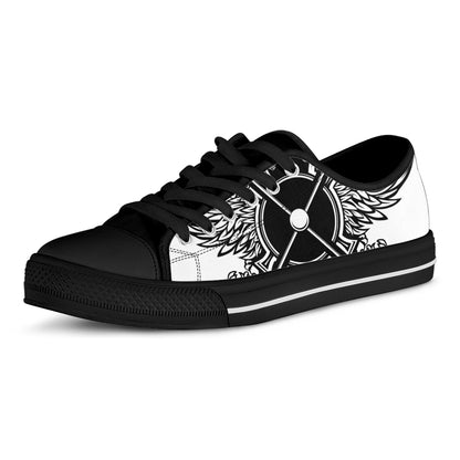 Lacrosse Sticks And Ornate Wing Print Black Low Top Shoes 