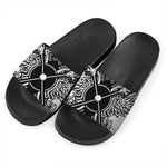 Lacrosse Sticks And Ornate Wing Print Black Slide Sandals
