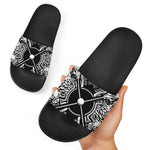 Lacrosse Sticks And Ornate Wing Print Black Slide Sandals