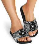 Lacrosse Sticks And Ornate Wing Print Black Slide Sandals