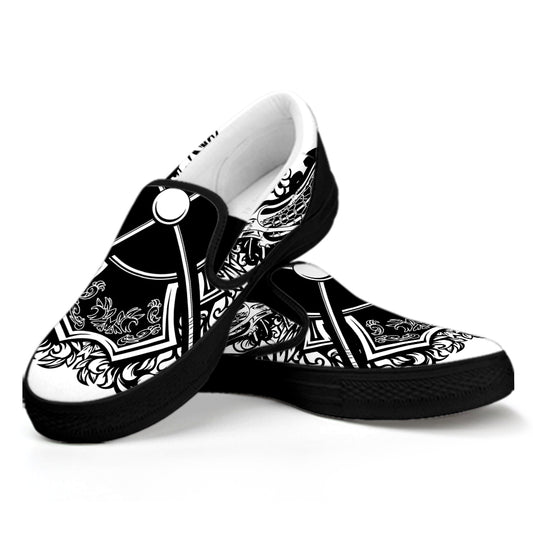Lacrosse Sticks And Ornate Wing Print Black Slip On Shoes