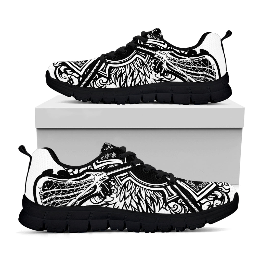 Lacrosse Sticks And Ornate Wing Print Black Sneakers
