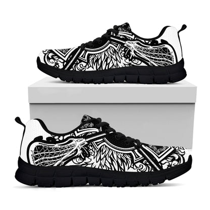 Lacrosse Sticks And Ornate Wing Print Black Sneakers