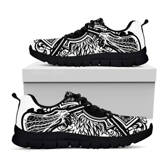 Lacrosse Sticks And Ornate Wing Print Black Sneakers