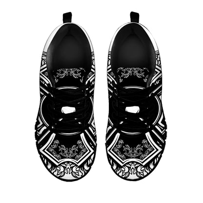 Lacrosse Sticks And Ornate Wing Print Black Sneakers