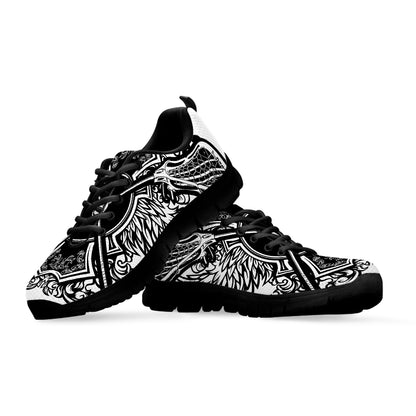Lacrosse Sticks And Ornate Wing Print Black Sneakers