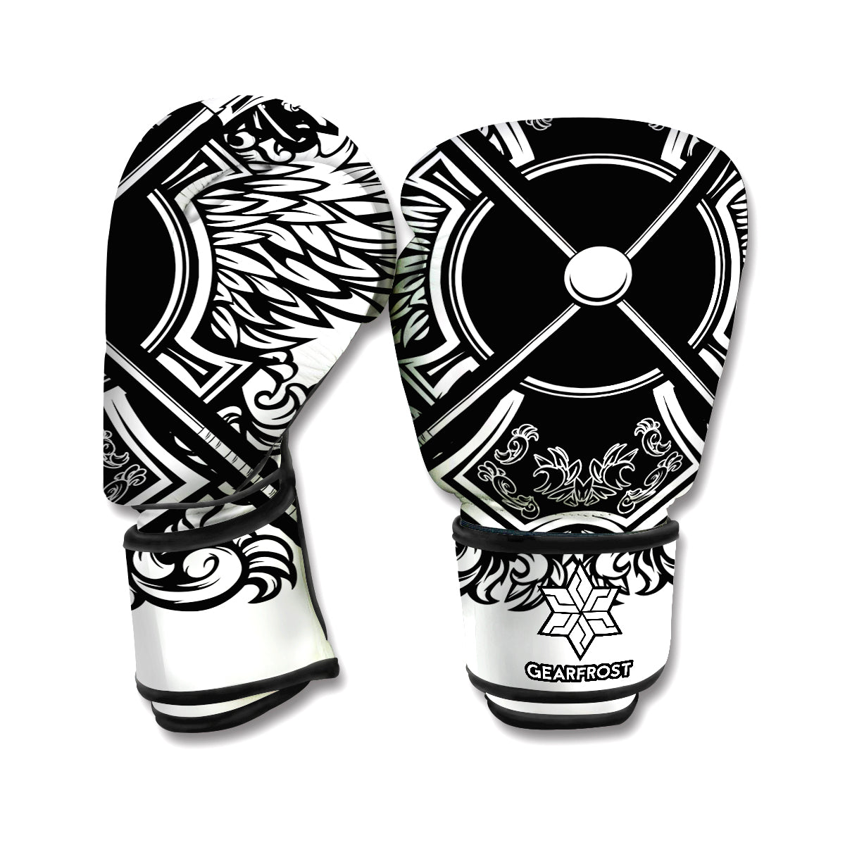 Lacrosse Sticks And Ornate Wing Print Boxing Gloves