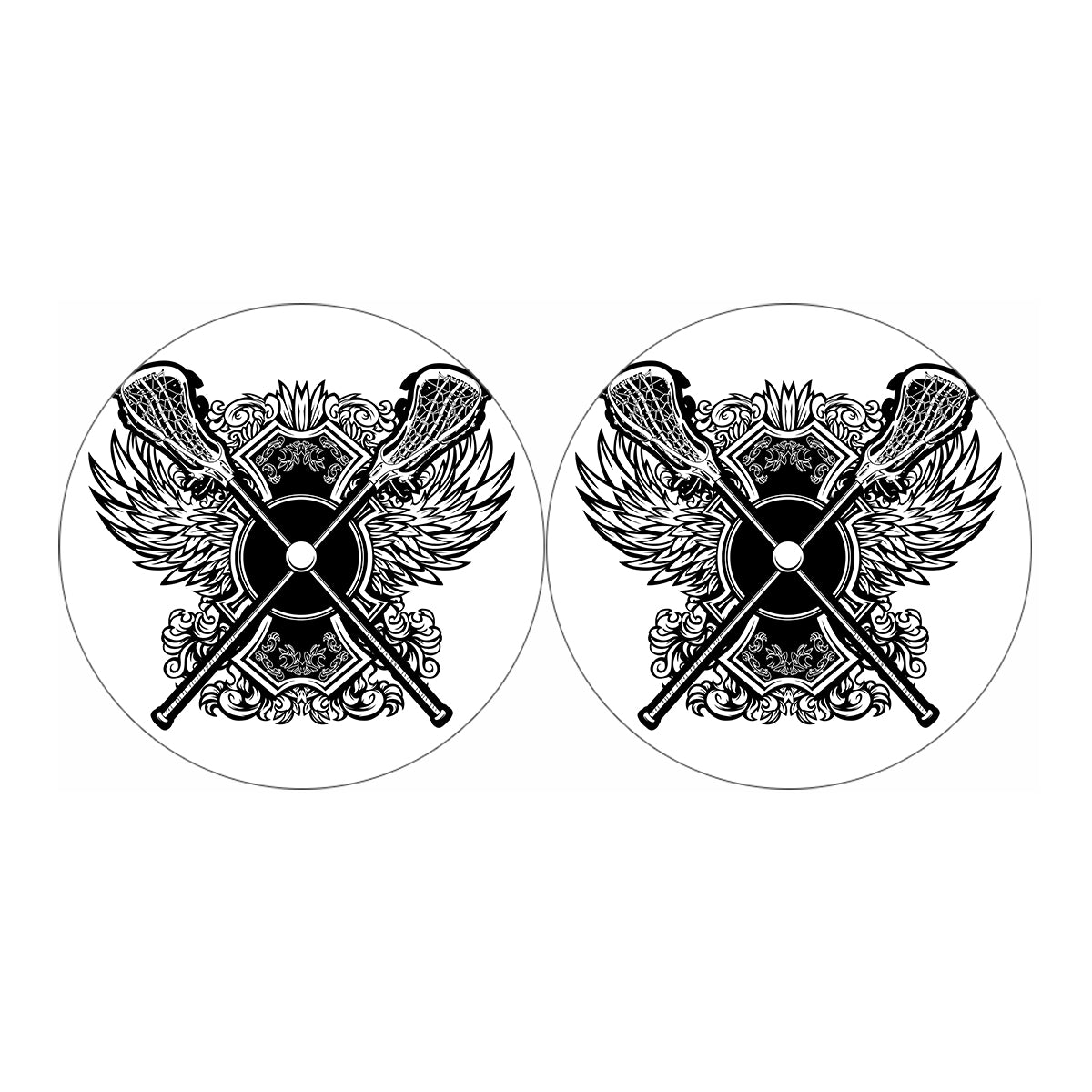 Lacrosse Sticks And Ornate Wing Print Car Coasters