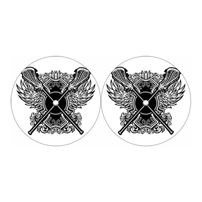 Lacrosse Sticks And Ornate Wing Print Car Coasters