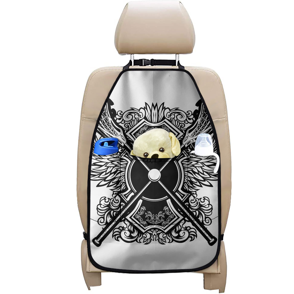 Lacrosse Sticks And Ornate Wing Print Car Seat Organizers