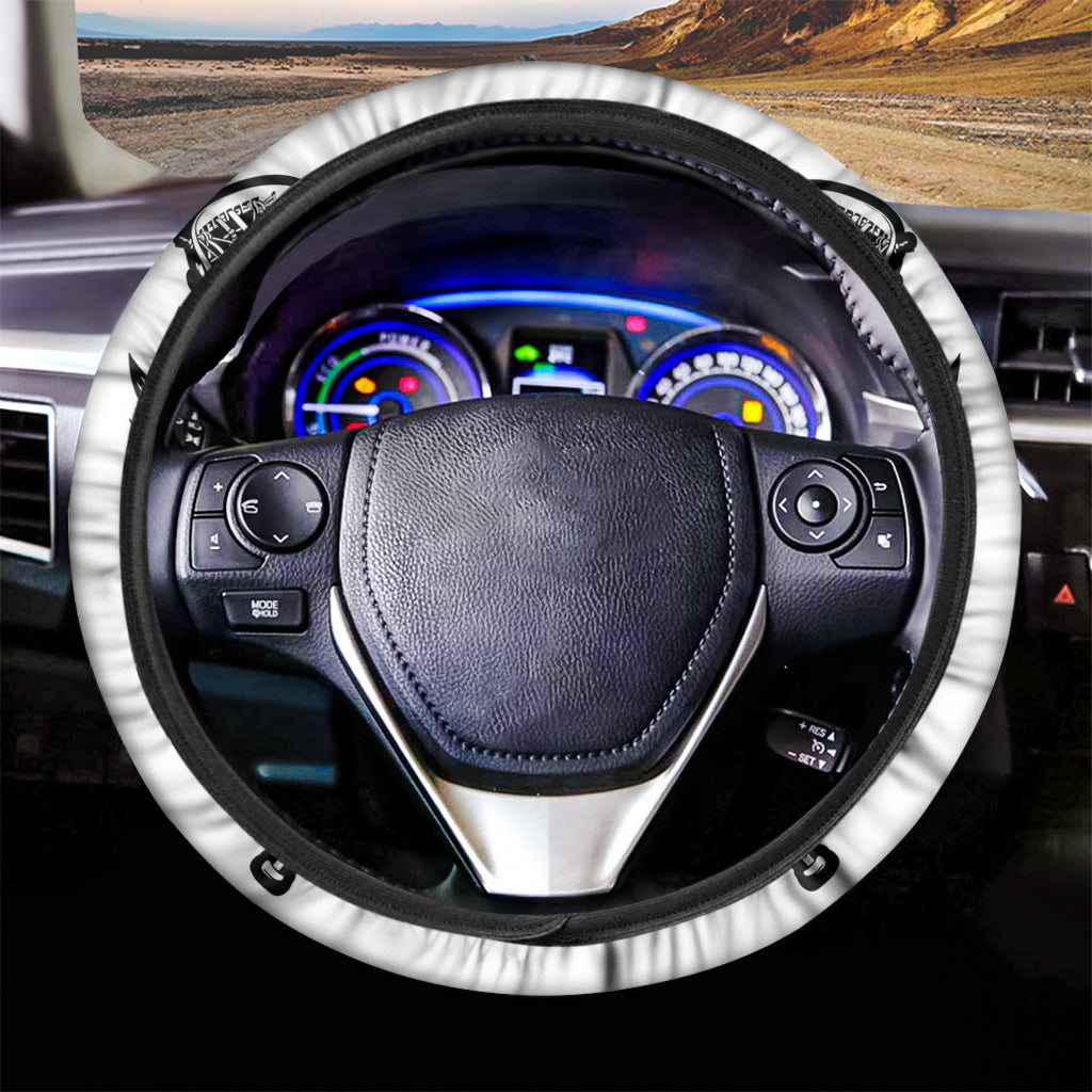 Lacrosse Sticks And Ornate Wing Print Car Steering Wheel Cover