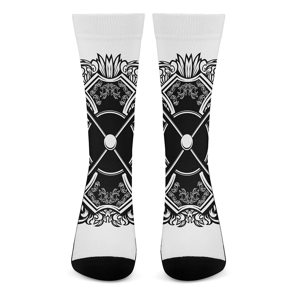 Lacrosse Sticks And Ornate Wing Print Crew Socks