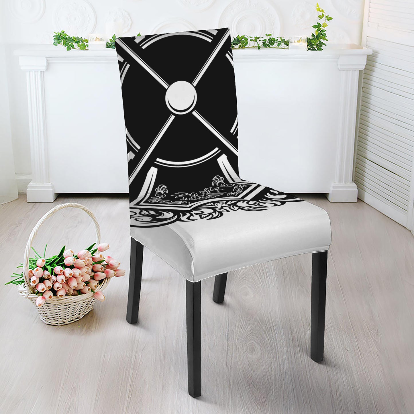 Lacrosse Sticks And Ornate Wing Print Dining Chair Slipcover