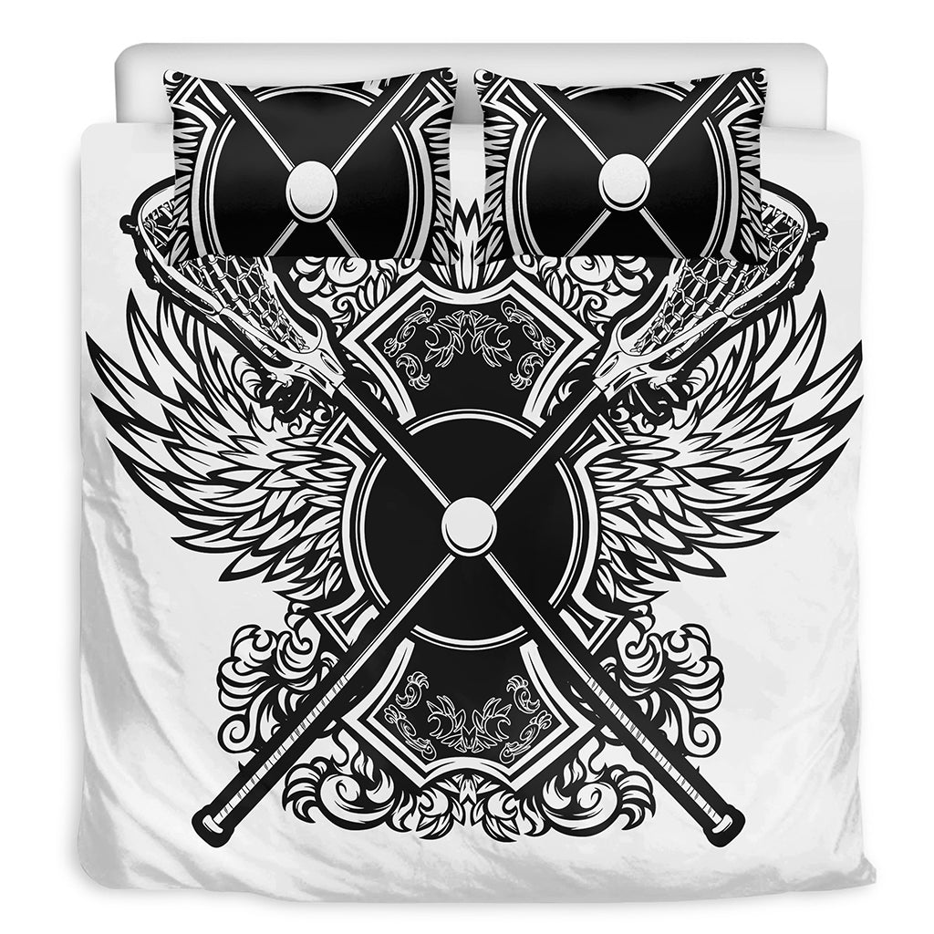 Lacrosse Sticks And Ornate Wing Print Duvet Cover Bedding Set