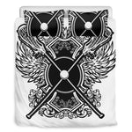 Lacrosse Sticks And Ornate Wing Print Duvet Cover Bedding Set