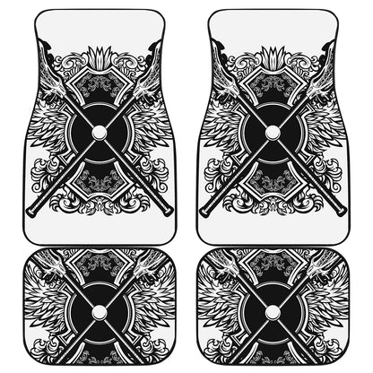Lacrosse Sticks And Ornate Wing Print Front and Back Car Floor Mats