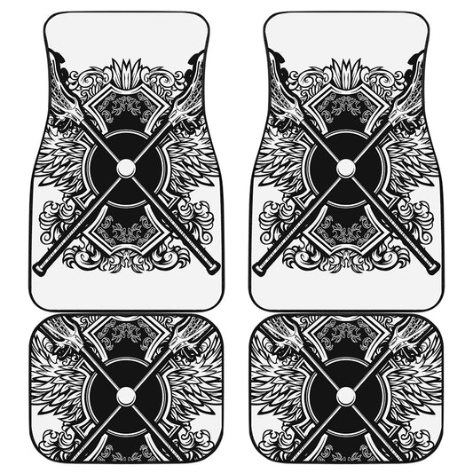 Lacrosse Sticks And Ornate Wing Print Front and Back Car Floor Mats