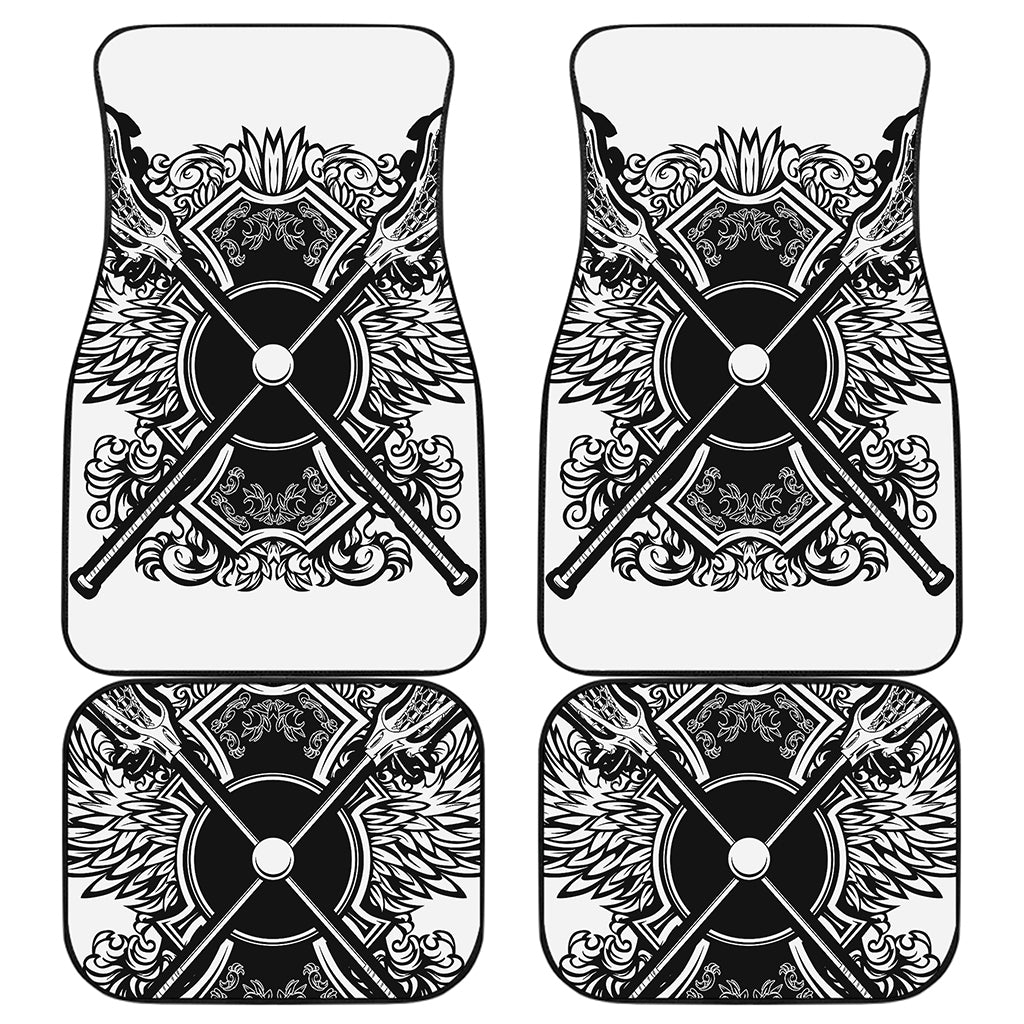 Lacrosse Sticks And Ornate Wing Print Front and Back Car Floor Mats