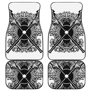 Lacrosse Sticks And Ornate Wing Print Front and Back Car Floor Mats