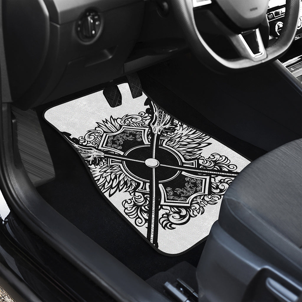 Lacrosse Sticks And Ornate Wing Print Front and Back Car Floor Mats