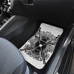 Lacrosse Sticks And Ornate Wing Print Front and Back Car Floor Mats