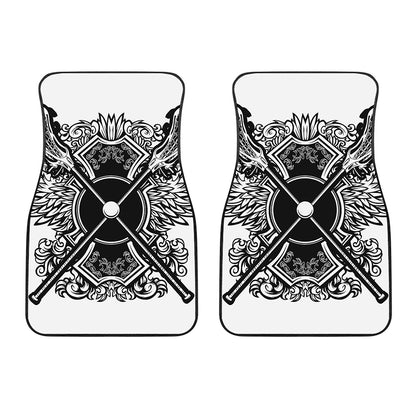 Lacrosse Sticks And Ornate Wing Print Front Car Floor Mats