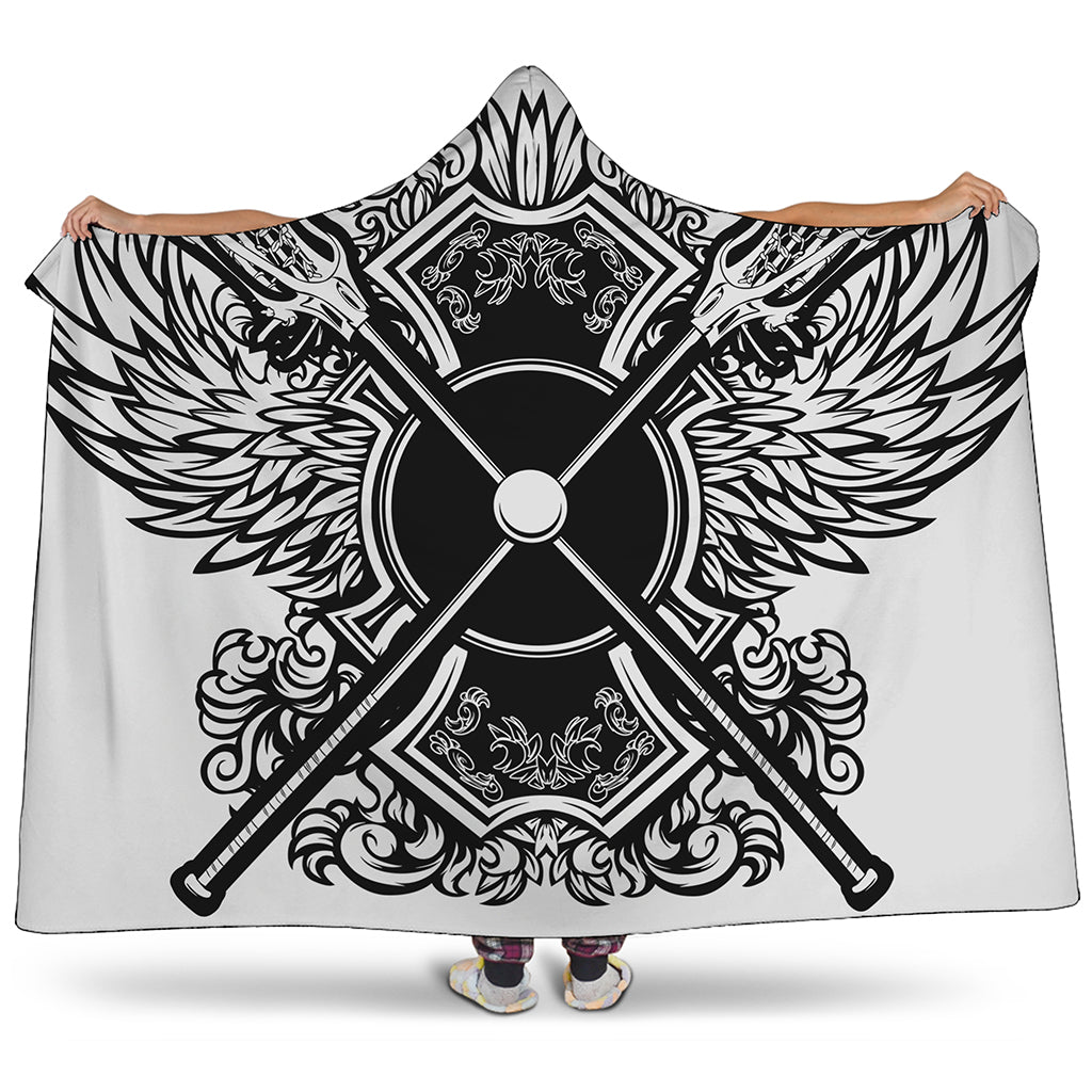 Lacrosse Sticks And Ornate Wing Print Hooded Blanket