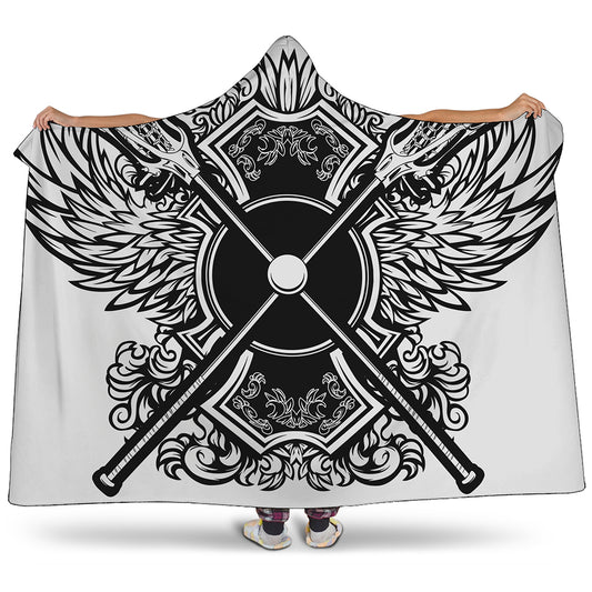 Lacrosse Sticks And Ornate Wing Print Hooded Blanket
