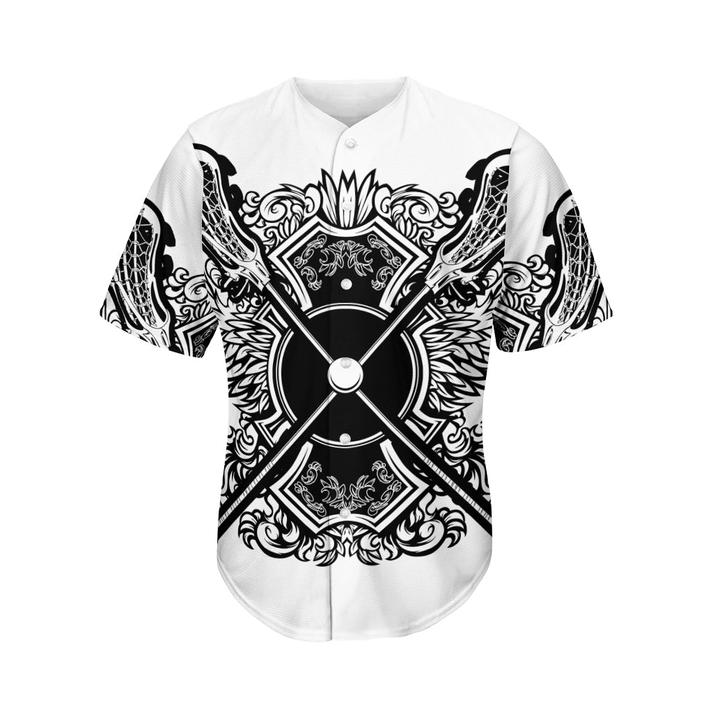 Lacrosse Sticks And Ornate Wing Print Men's Baseball Jersey