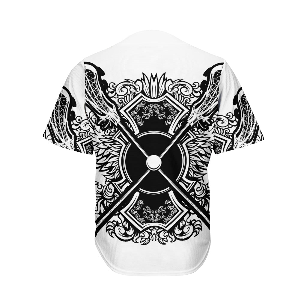 Lacrosse Sticks And Ornate Wing Print Men's Baseball Jersey