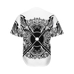 Lacrosse Sticks And Ornate Wing Print Men's Baseball Jersey