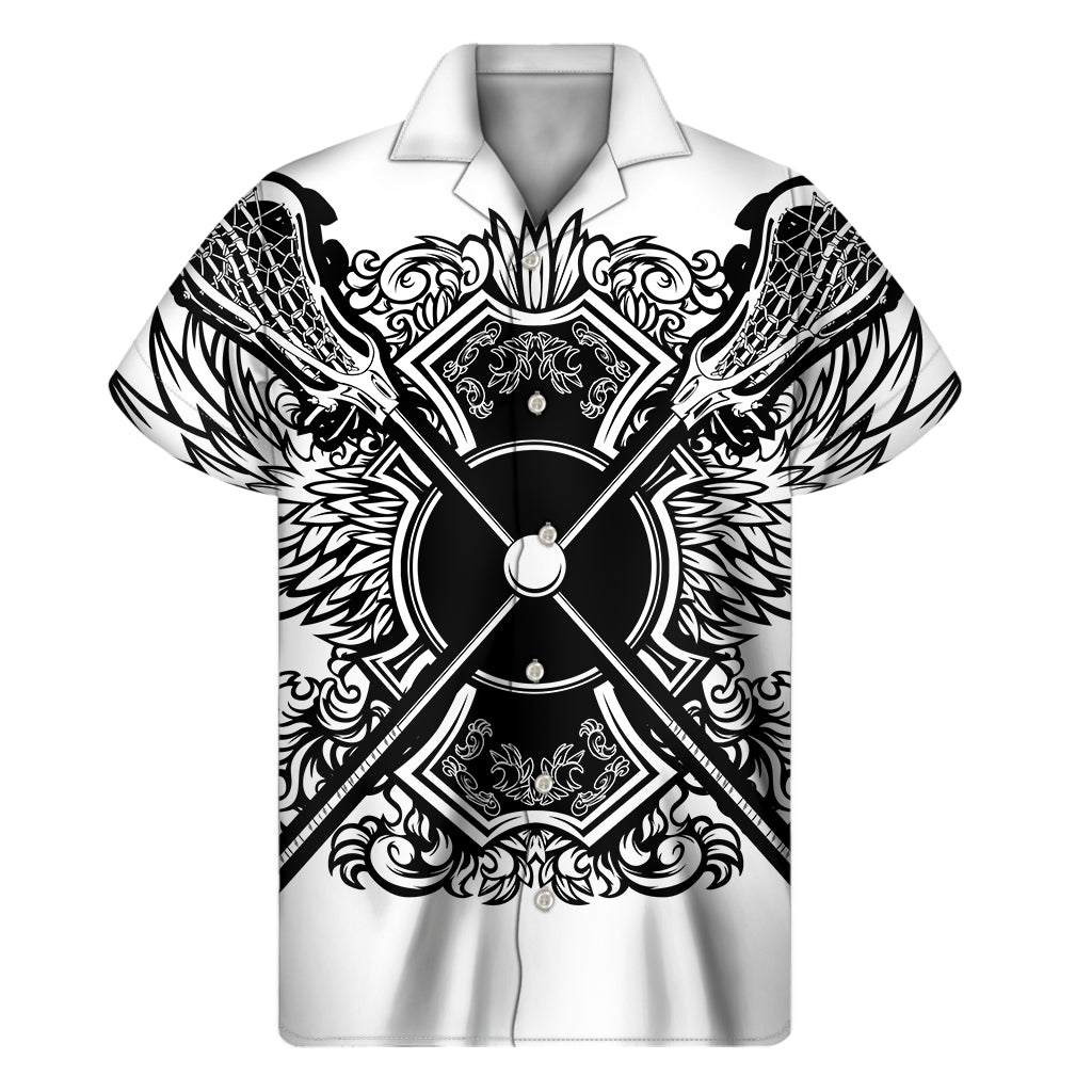 Lacrosse Sticks And Ornate Wing Print Men's Short Sleeve Shirt