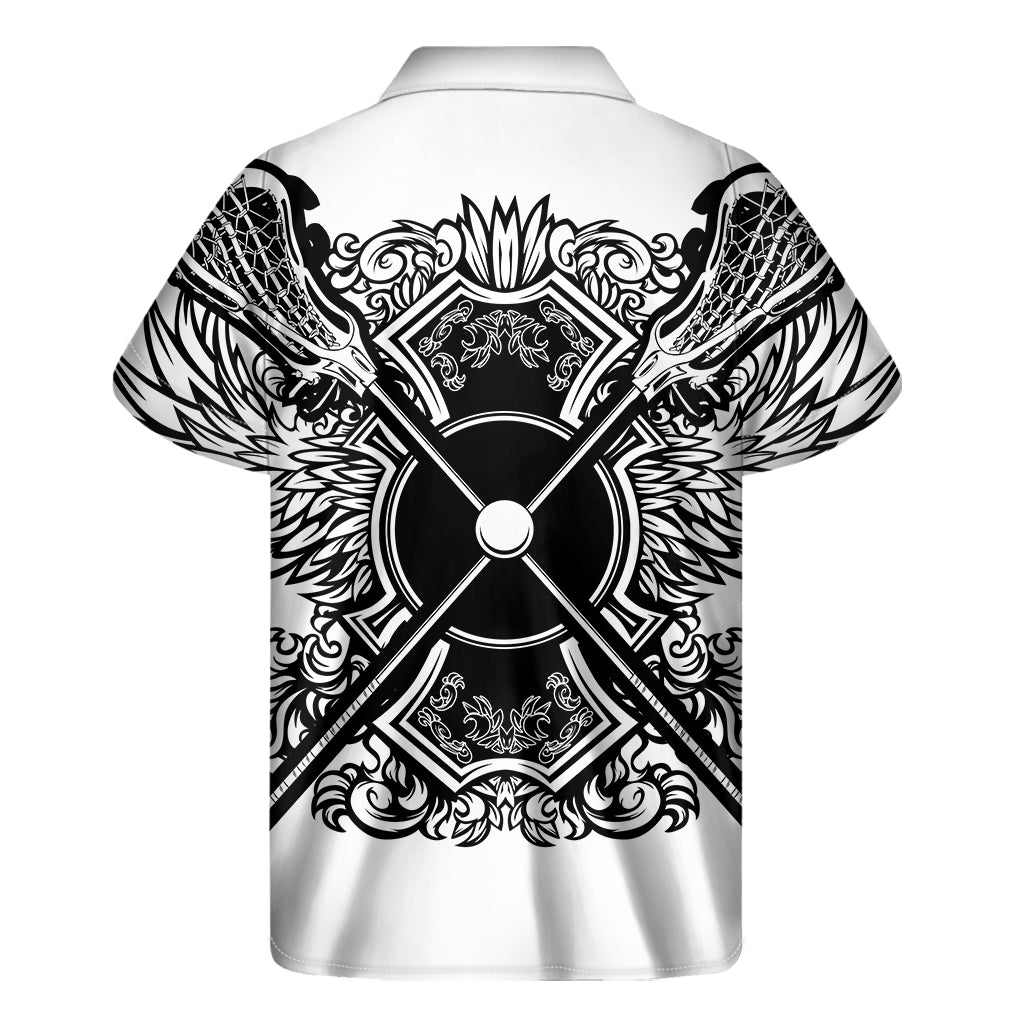 Lacrosse Sticks And Ornate Wing Print Men's Short Sleeve Shirt