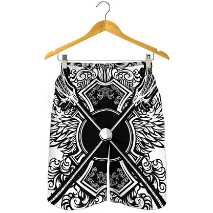 Lacrosse Sticks And Ornate Wing Print Men's Shorts