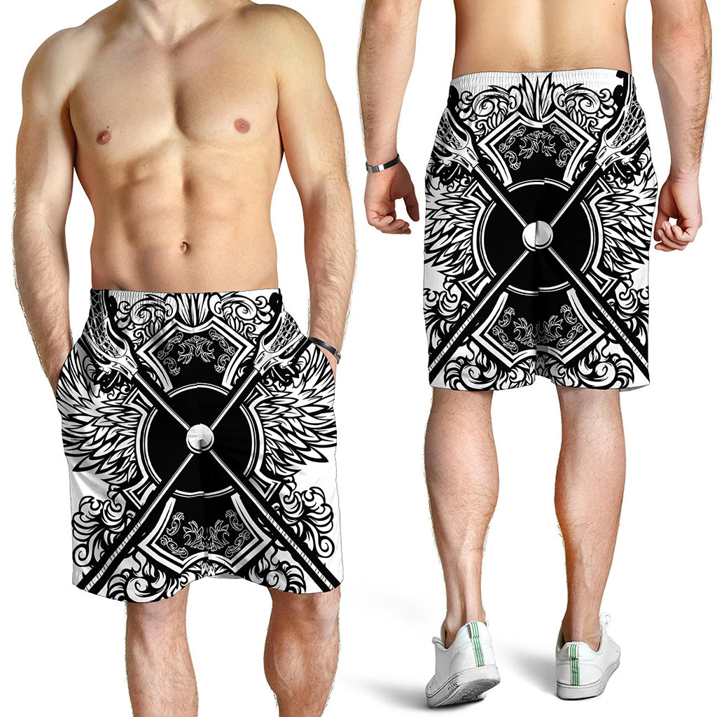 Lacrosse Sticks And Ornate Wing Print Men's Shorts