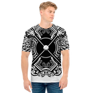 Lacrosse Sticks And Ornate Wing Print Men's T-Shirt