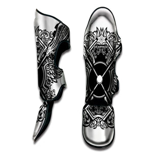 Lacrosse Sticks And Ornate Wing Print Muay Thai Shin Guard