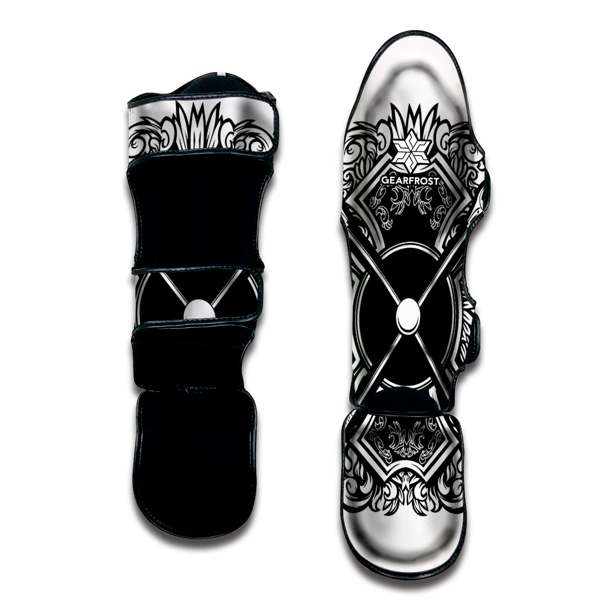 Lacrosse Sticks And Ornate Wing Print Muay Thai Shin Guard