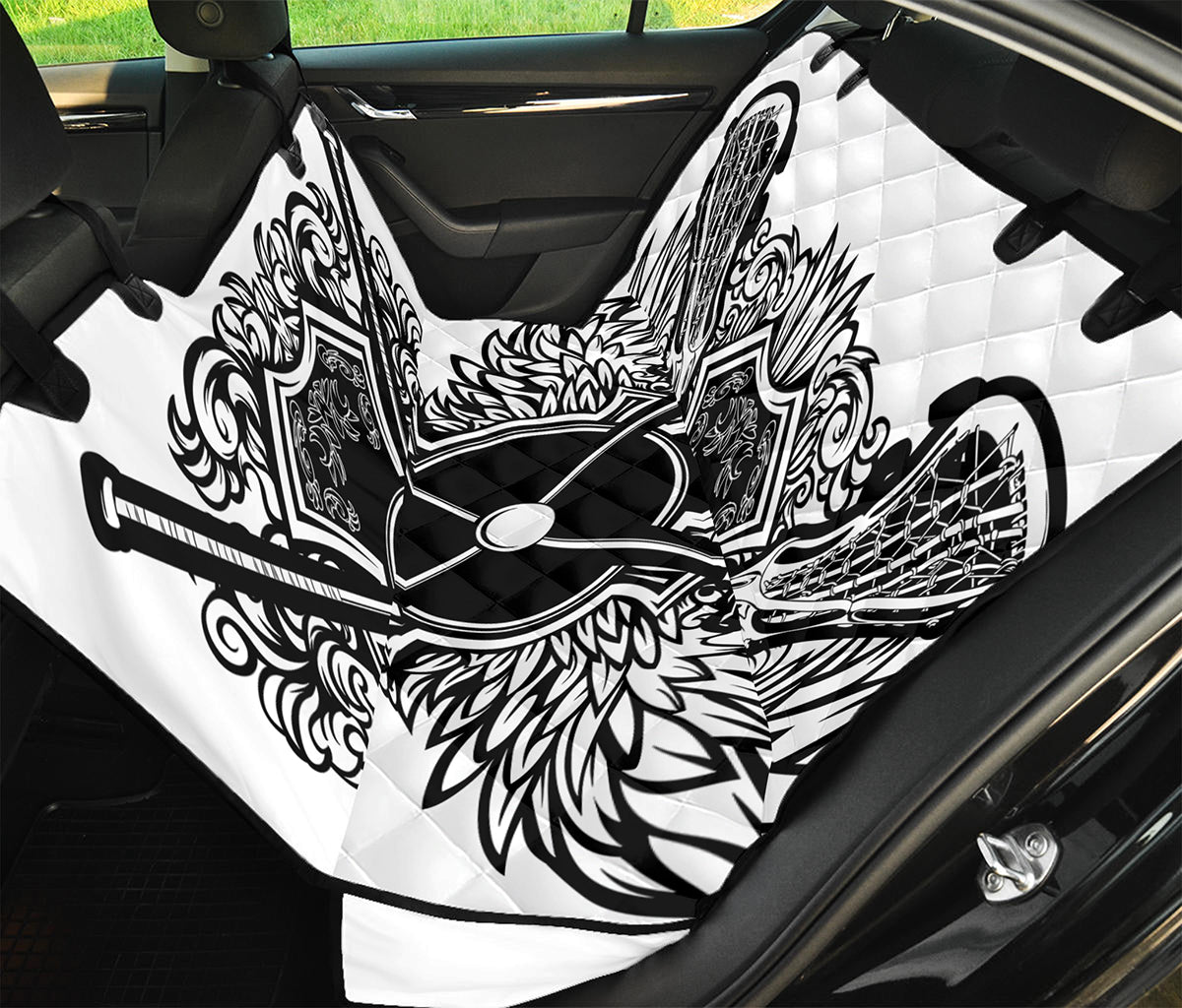 Lacrosse Sticks And Ornate Wing Print Pet Car Back Seat Cover