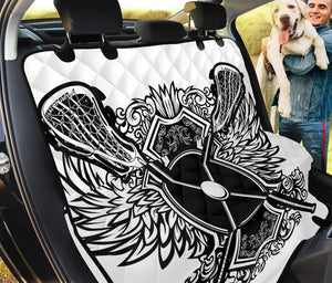 Lacrosse Sticks And Ornate Wing Print Pet Car Back Seat Cover