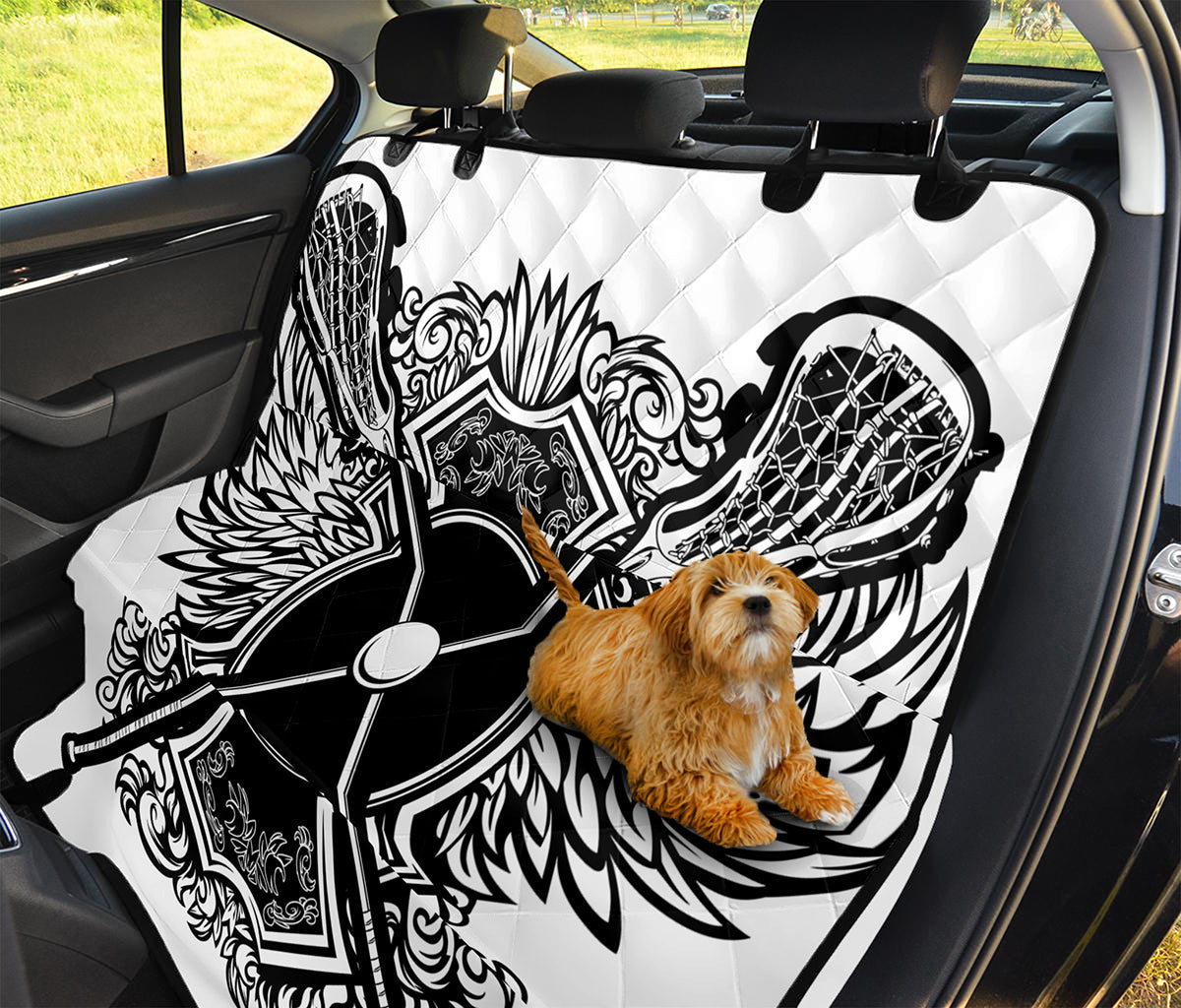 Lacrosse Sticks And Ornate Wing Print Pet Car Back Seat Cover